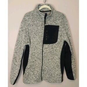 Rugby University Men Heather Grey Black Knit Sweater Full Zip Jacket Size XL